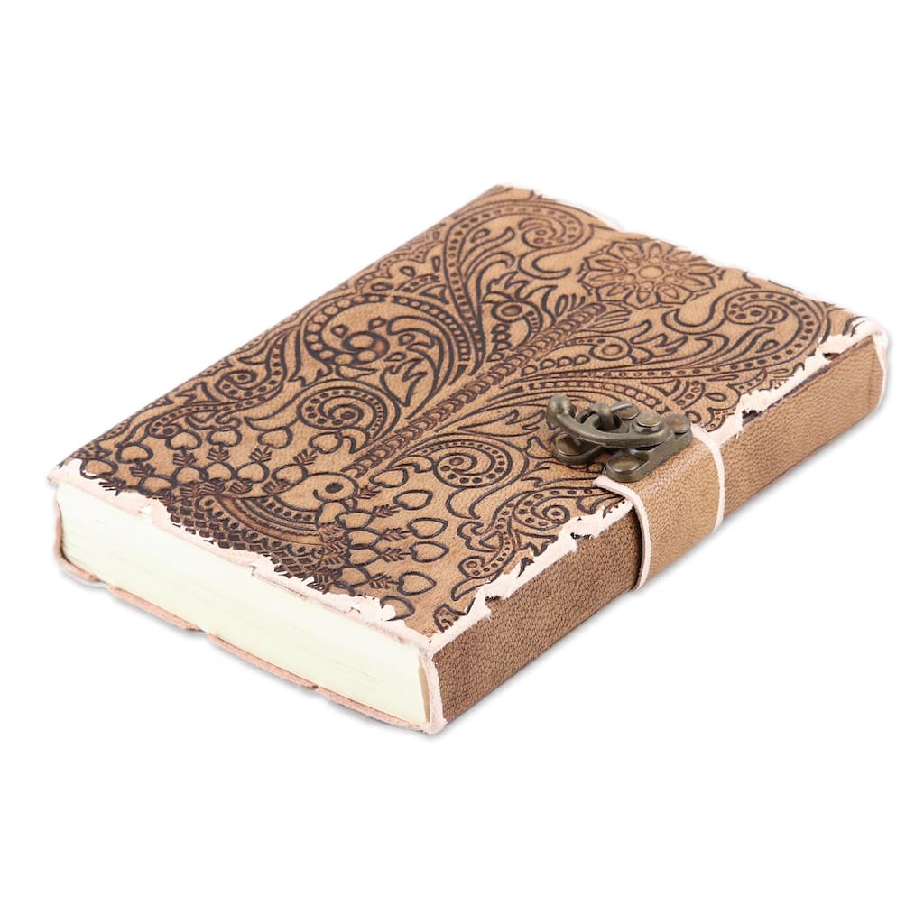 Novica Handmade Peacock Glory Embossed Leather Journal
