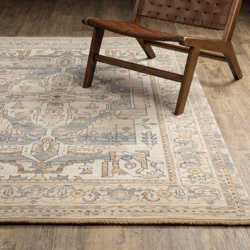 Adelaide Vintage Center Medallion Beige/ Grey Wool Blend Area Rug