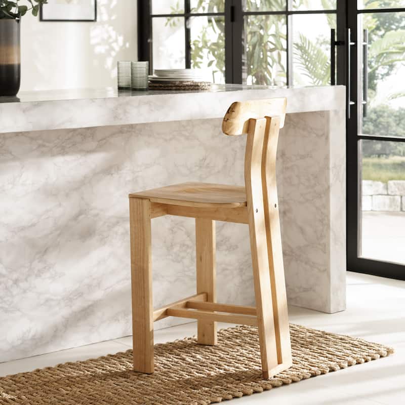 SAFAVIEH Home Cayde Wood Counter Stool - 19"W x 19"D x 40"H - Light Blonde