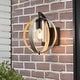 preview thumbnail 2 of 10, 1-Light Distressed Black and Wood Tone Globe Cage Outdoor Wall Lantern Sconce Light with Clear Glass Cylinder - 11.7"H