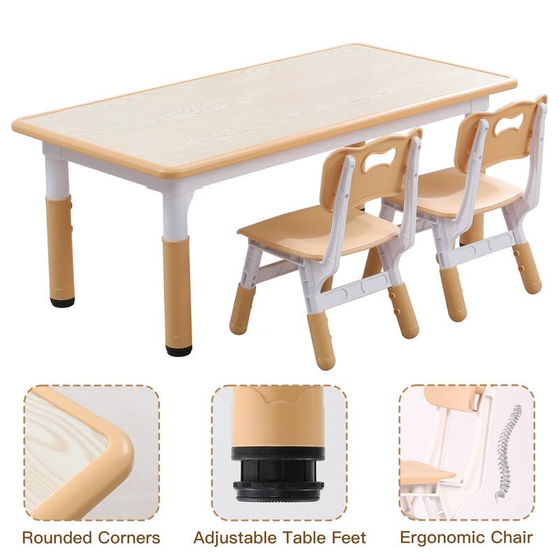 YUKOOL Kids Study Table and Chairs Set - Adjustable Height and Stylish Design
