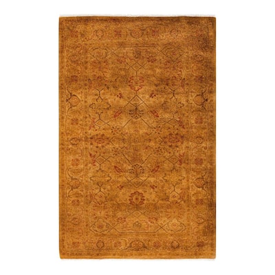 Overton Hand Knotted Wool Vintage Inspired Modern Contemporary Overdyed Gold Area Rug - 3' 3" x 4' 10"