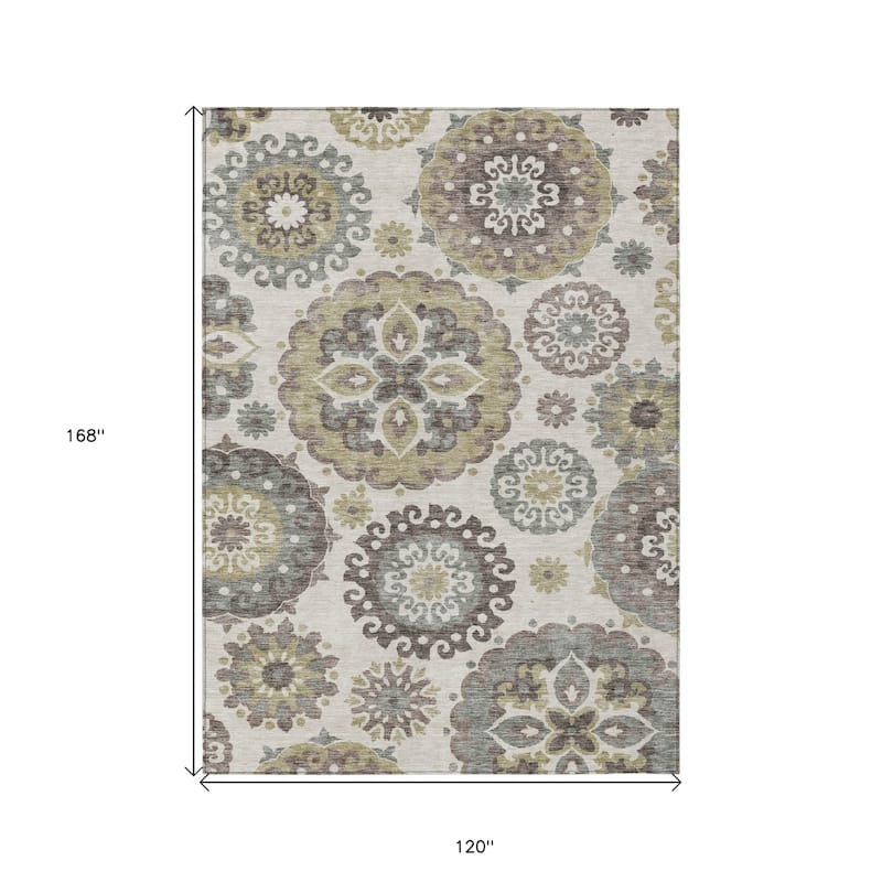 HomeRoots Floral Medallion Transitional Rectangle Outdoor Rug