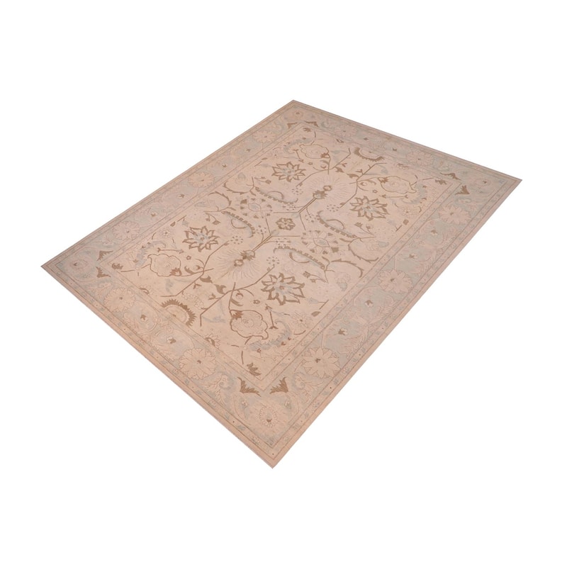 Bohemian Ziegler Zora Tan Green Hand-Knotted Wool Rug - 13'3'' x 17'9''