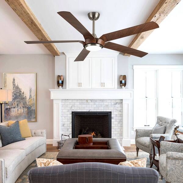 65" Brushed Nickel Modern 5-Blade LED Ceiling Fan with Light and Remote