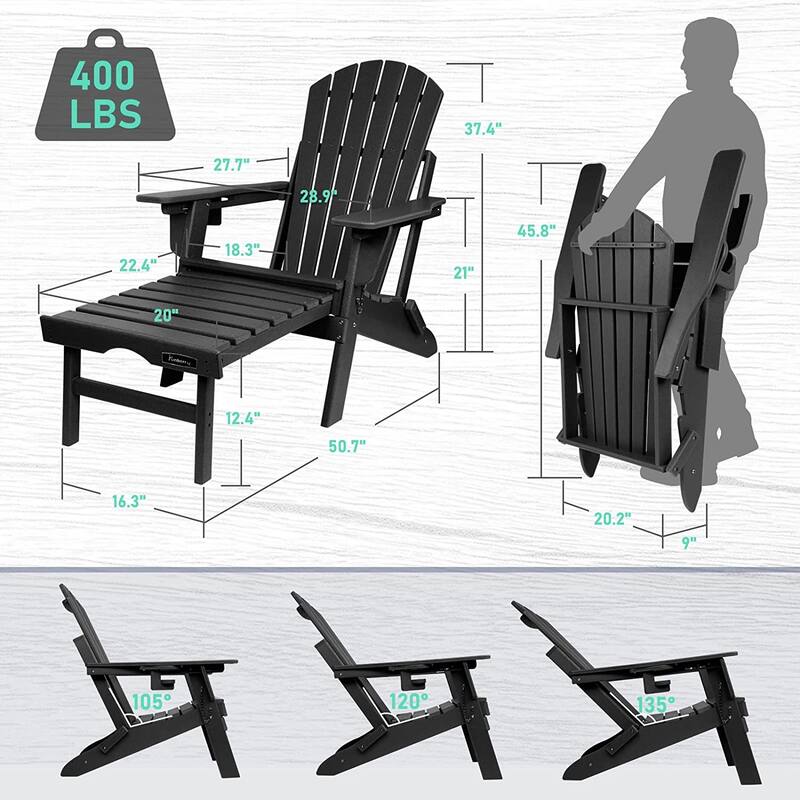 Vrakae Folding and Adjustable Adirondack Chair with Ottoman Set of 2