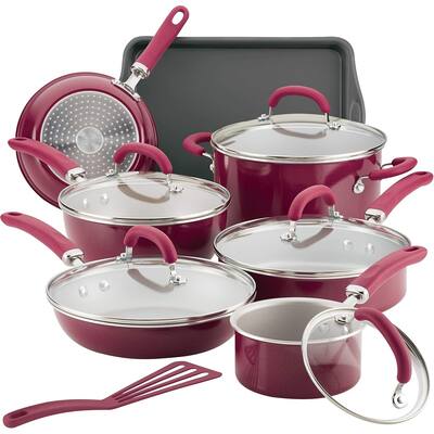Create Delicious Nonstick Cookware Pots and Pans Set, 13 Piece, Burgundy Shimmer