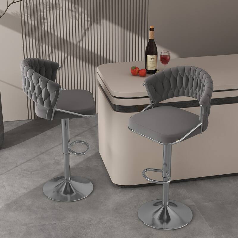 Modern Velvet Counter Bar Stools with Backs(Set of 2)
