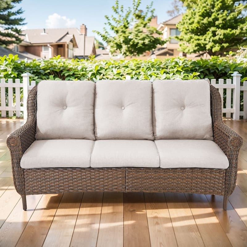 Gymojoy Premium Outdoor 3-Seat Wicker Sofa with Comfortable Cushions