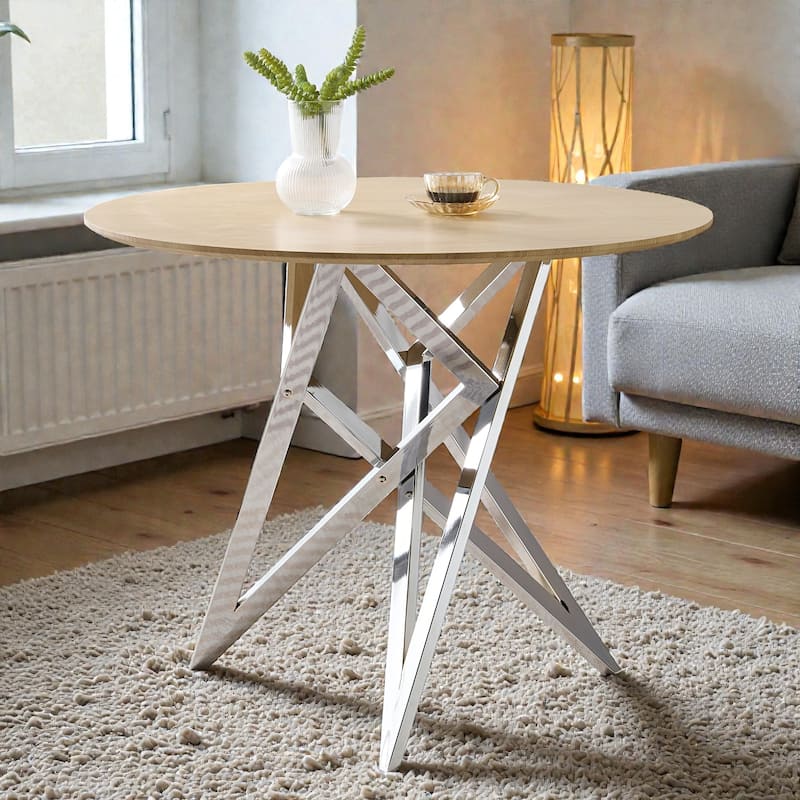 37 Inch Round Dining Table with Metal Legs, Small Kitchen Table for 2 to 4 People, Modern Space Saving Design