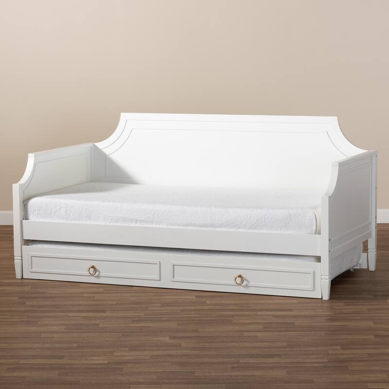 Twin Size Daybed with Trundle - Classic Wood Daybed for Guest Room, Living Room - White Finish
