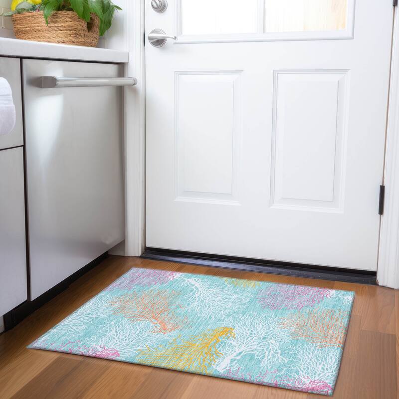 Premium Washable Super Soft Coastal Coral Mayfield Rug - Aqua - 1' 8" x 2' 6" - Rectangle