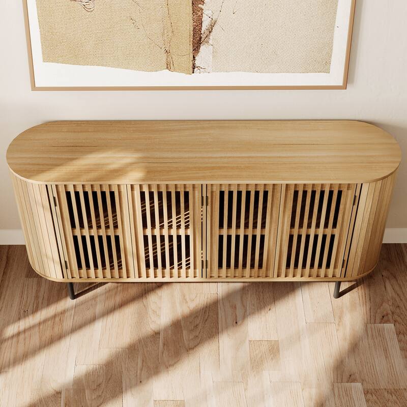 WAMPAT 3 Piece Fluted Buffet Cabinet and Nightstand