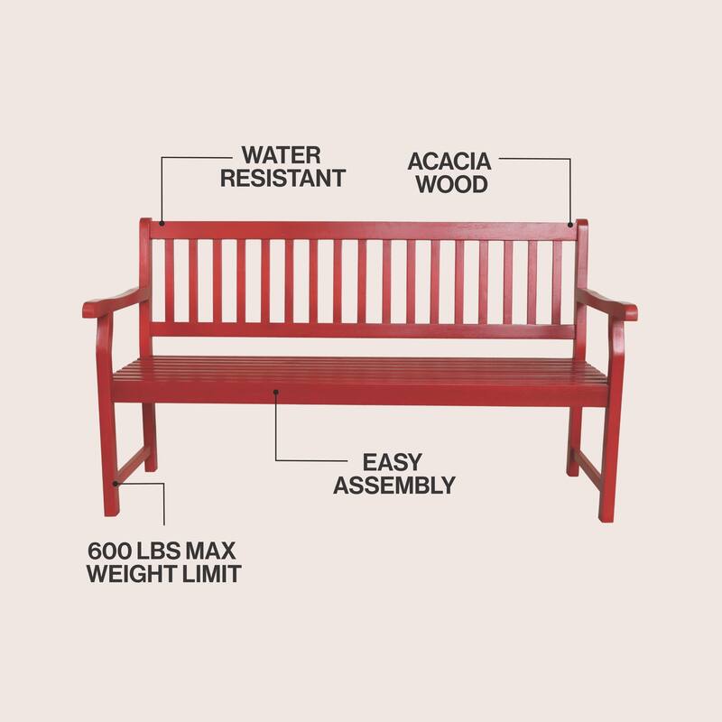 JONATHAN Y Blane 59.1" 3-Seat Slat-Back 600-Lbs Support Acacia Wood Outdoor Garden Patio Bench