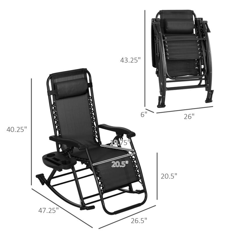 2 Pieces Outdoor Rocking Chairs, Foldable Reclining Zero Gravity Lounge Rocker with Pillow, Cup and Phone Holder