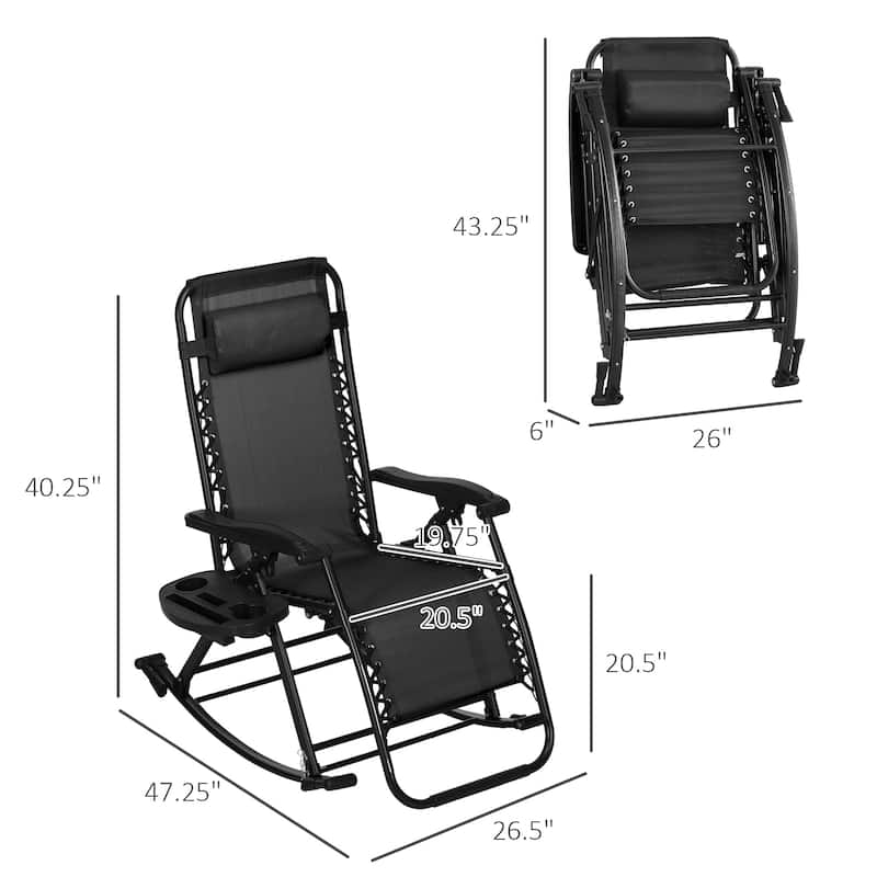 Black Steel Mesh Zero Gravity Reclining Lounge Chairs Set of 2 with Cup Trays - 26.5" L x 47.25" W x 40.25" H