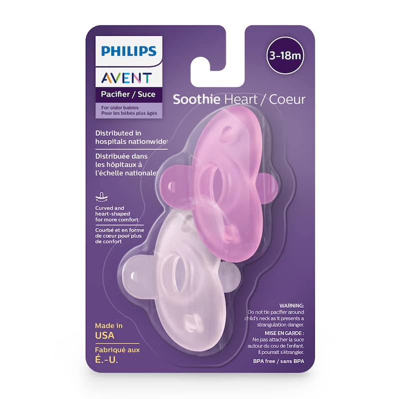 Soothie Heart Pacifier 2 Pack 3 to 18 Month in Pink