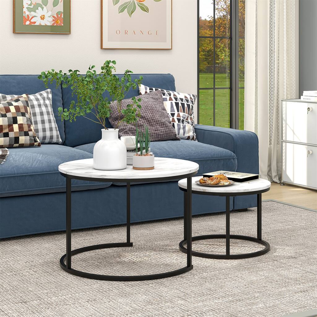 Nesting Round Coffee Table for Small Spaces (Set of 2)