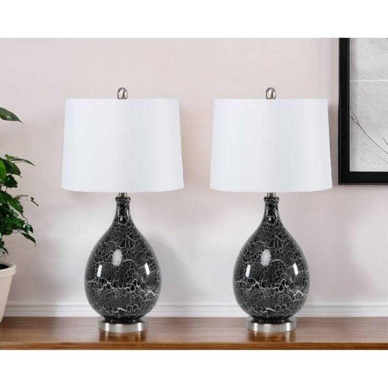 HomeRoots Set of Two 28" Gray Glass Geometric Table Lamp With White Empire Shade - 6 - 6