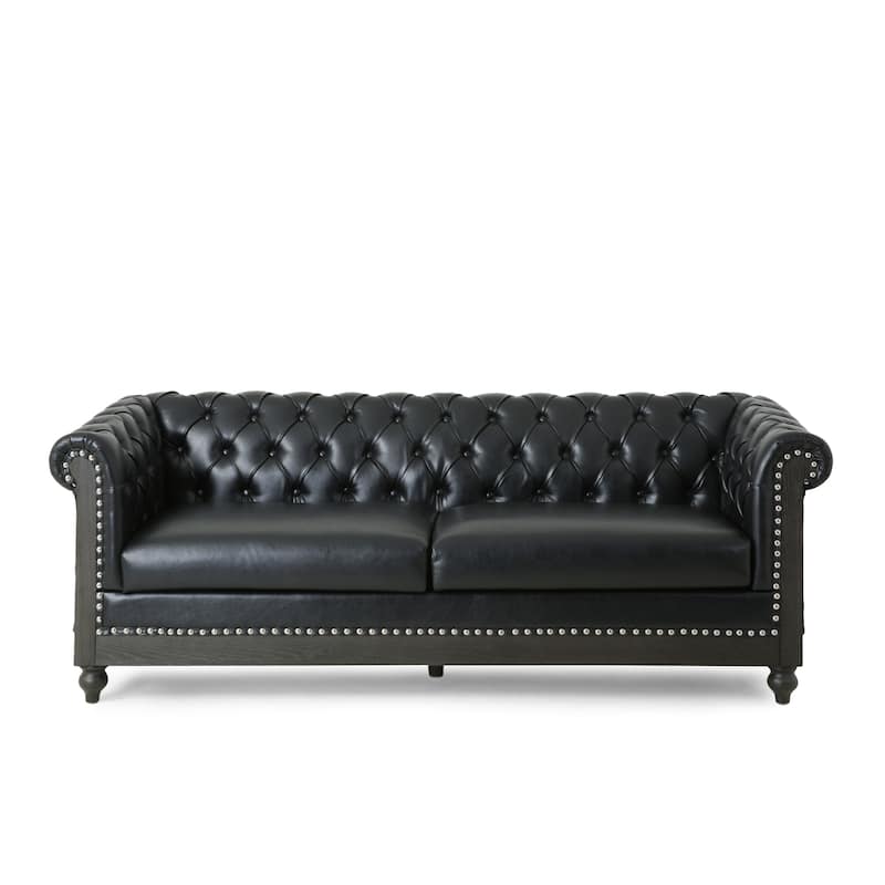 Loveseat Sofa for Living Room, Wood Frame Sofa Couch Faux Leather Upholstered Couches with Rolled Arm, Rivet Accents