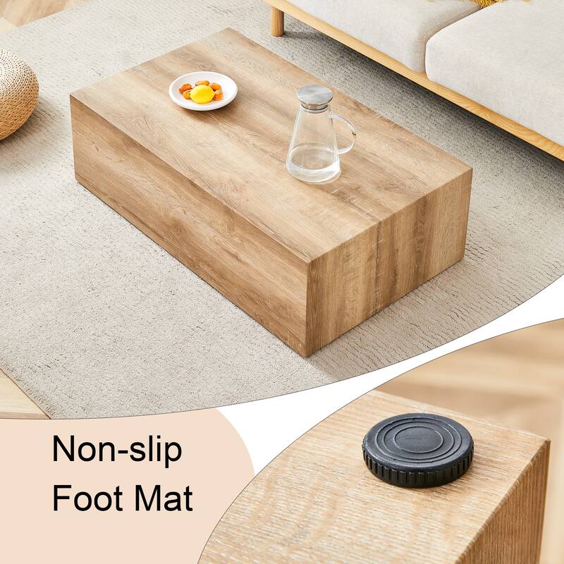 Modern Rectangular Coffee Table with Solid Base, Wooden Center Table with Imitation Marble Texture for Living Room