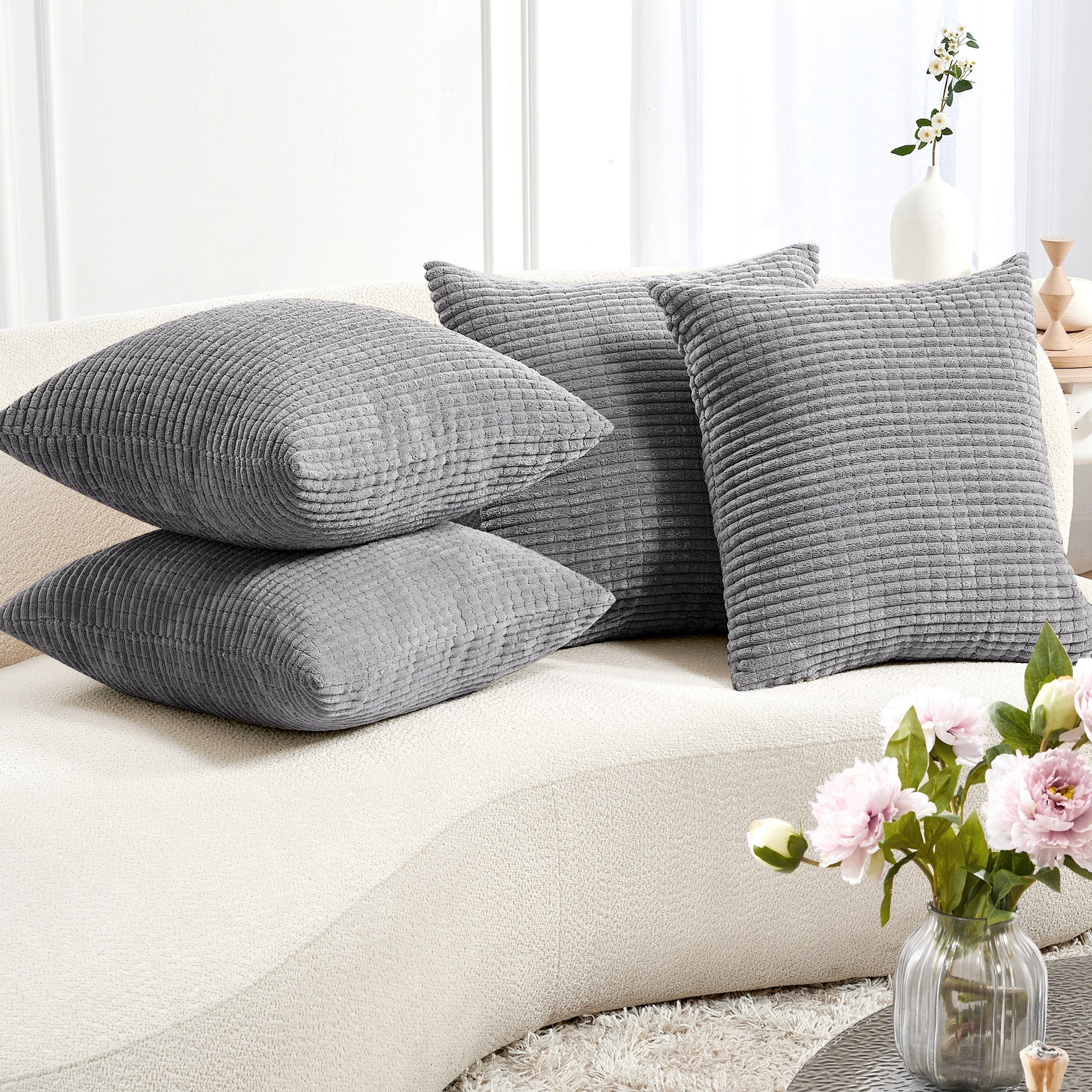 Deconovo Throw Pillow Covers, Corduroy Striped Decorative Covers, Set of 4