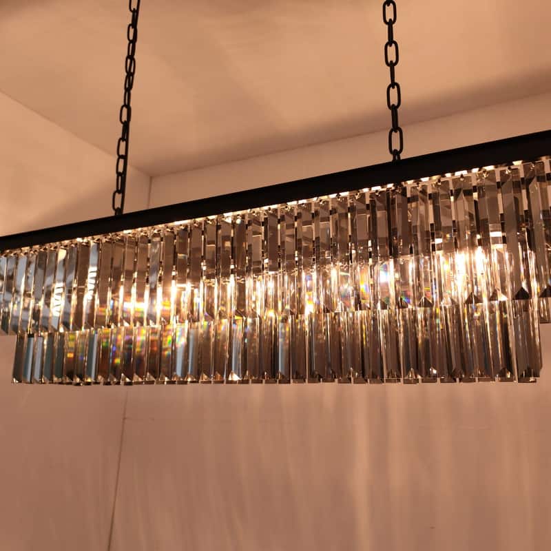 40 in. Smoky Grey Modern Crystal Chandelier 7-Light Linear Chandelier Kitchen Island Pendant Light for Dining Room