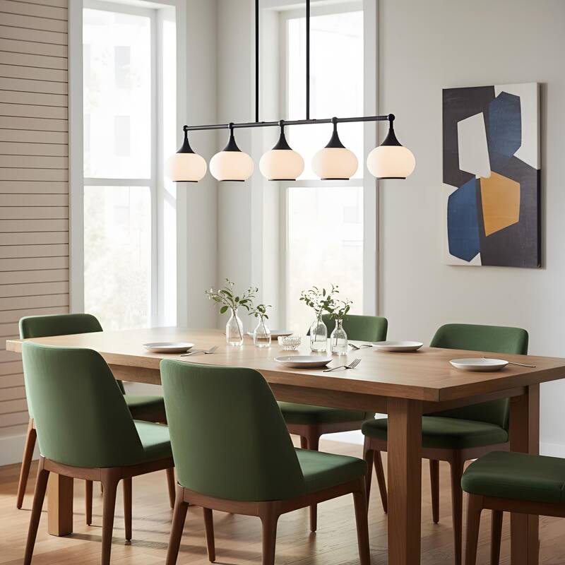 Acroma 5-light Modern Linear Chandelier with Opal Glass Globe Shade Kitchen Island Light