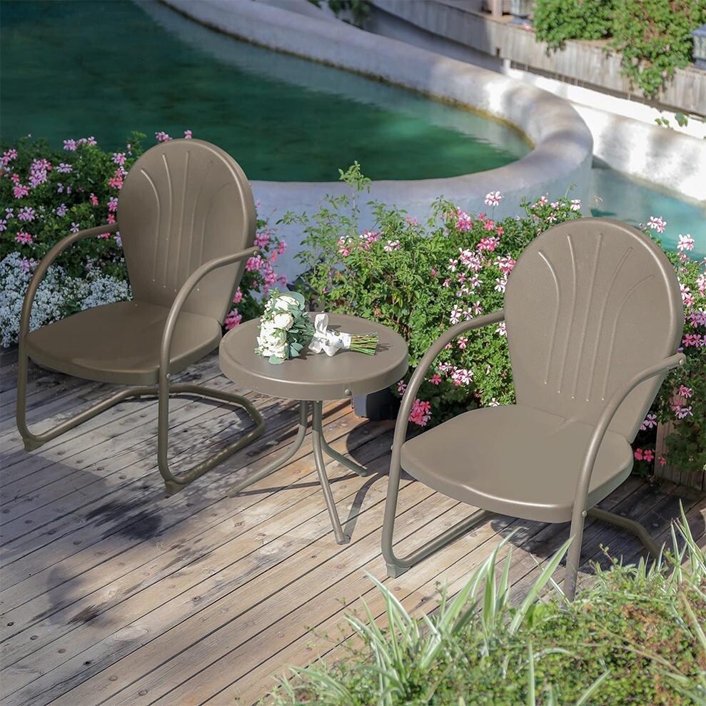 PURPLE LEAF Outdoor Patio Bistro Set 3 Pieces Retro Porch Furniture Set 2 C Spring Metal Outdoor Chairs and Round Side Table Bed Bath Beyond 38324213