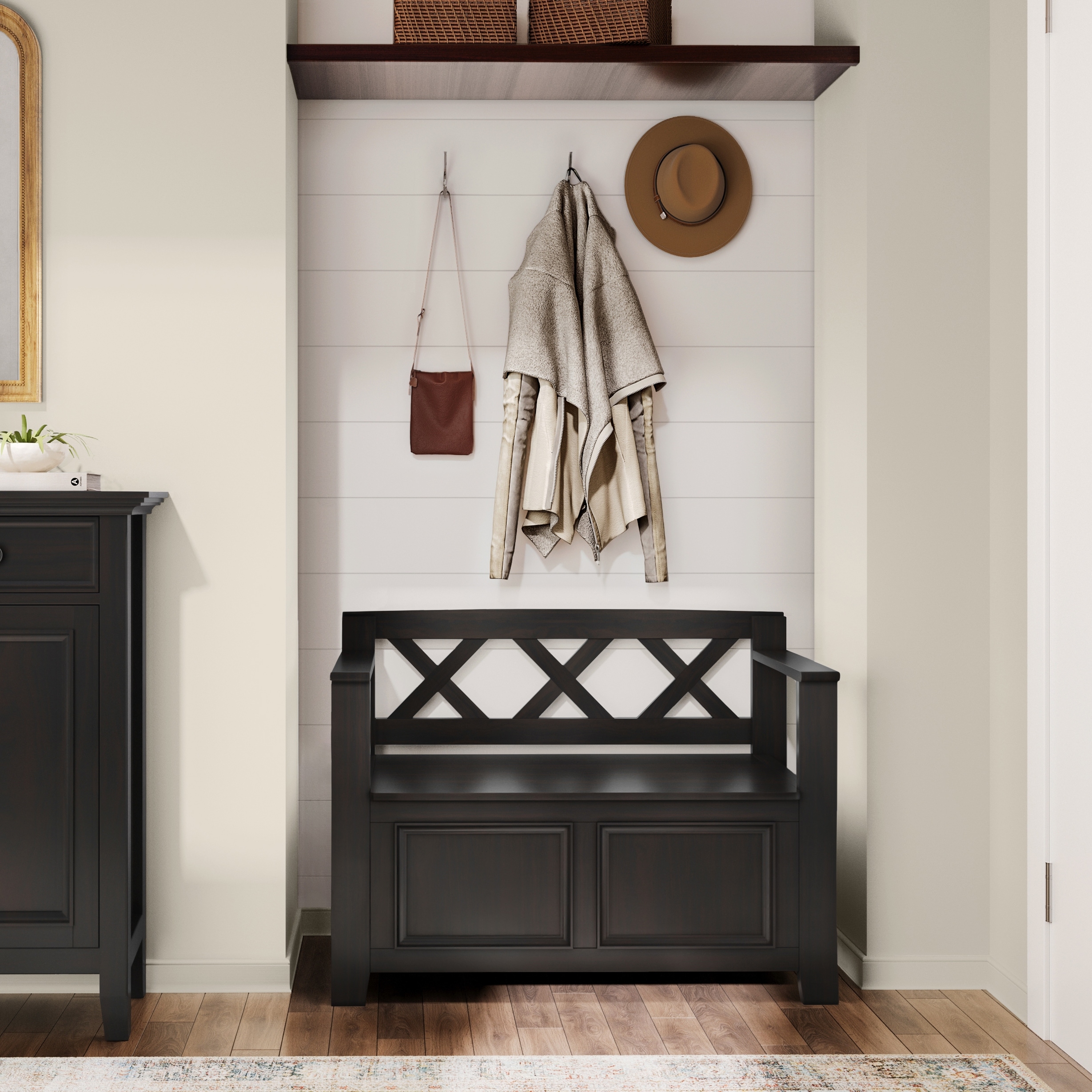 WYNDENHALL Halifax SOLID WOOD 36 inch Wide Transitional Small Entryway Storage Bench -  17"D x 36" W x 27.8"H