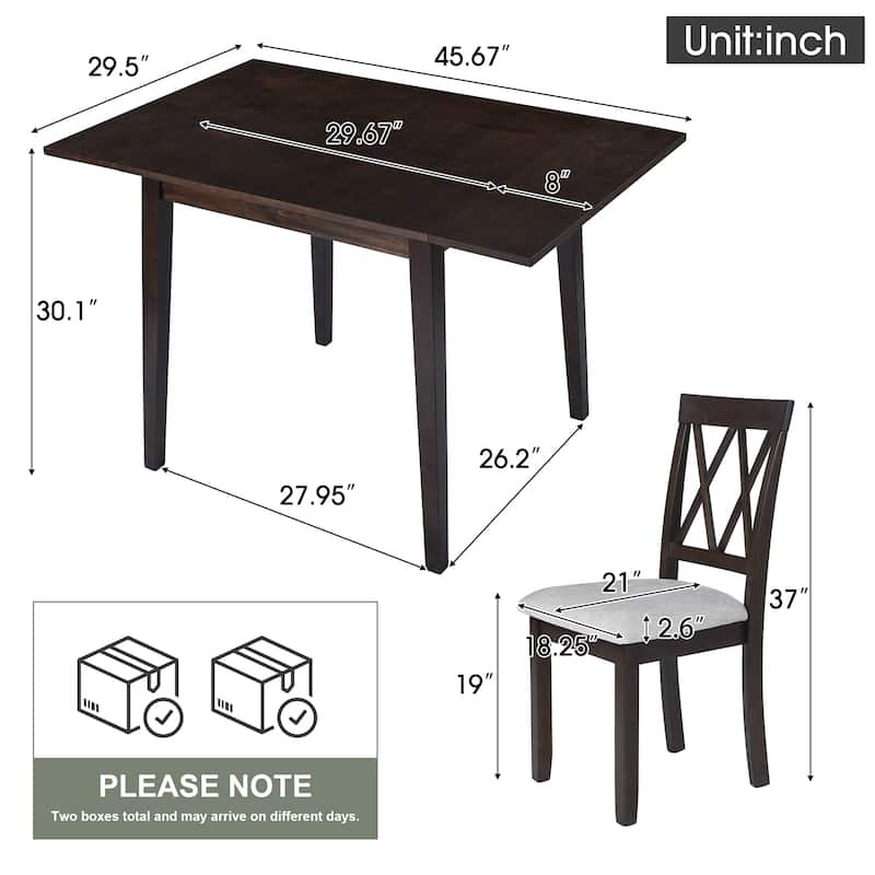 3 Piece Kitchen Dining Set with Drop Leaf Dining Table and 2 Dining Upholstered Chairs, Dining Room Set for Small Places