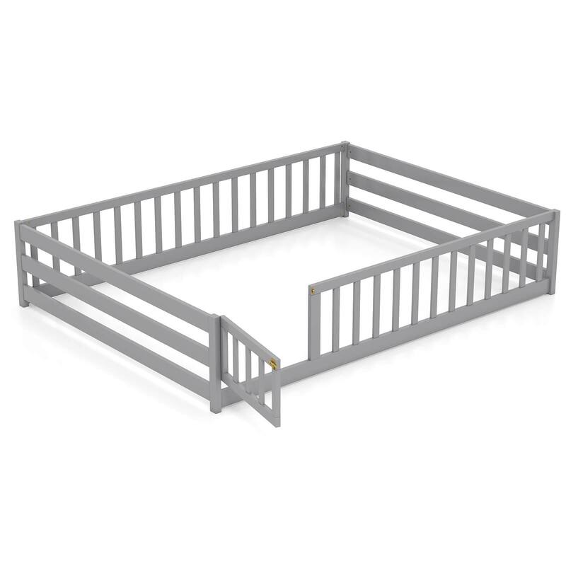 Costway Full Size Floor Bed with Full Length Safety Guardrails & Door