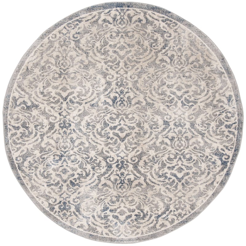 SAFAVIEH Brentwood Beulah Traditional Oriental Rug - 6'7" Round - Light Grey/Blue