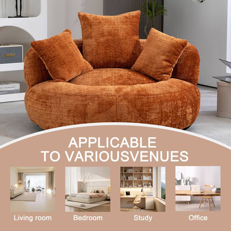 Chenille Upholstered Durable Comfort Lounger High Back Bean Bag Lazy Sofa With Three Pillows