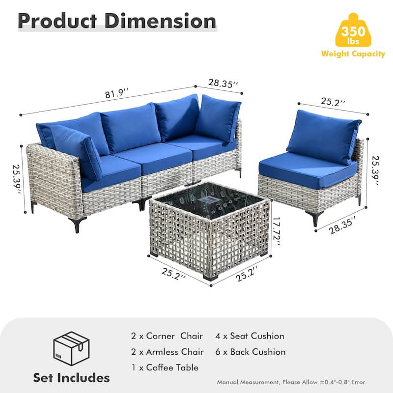 OVIOS 5 Pieces Outdoor Wicker Furniture Set With Solar-Powered Coffee Table