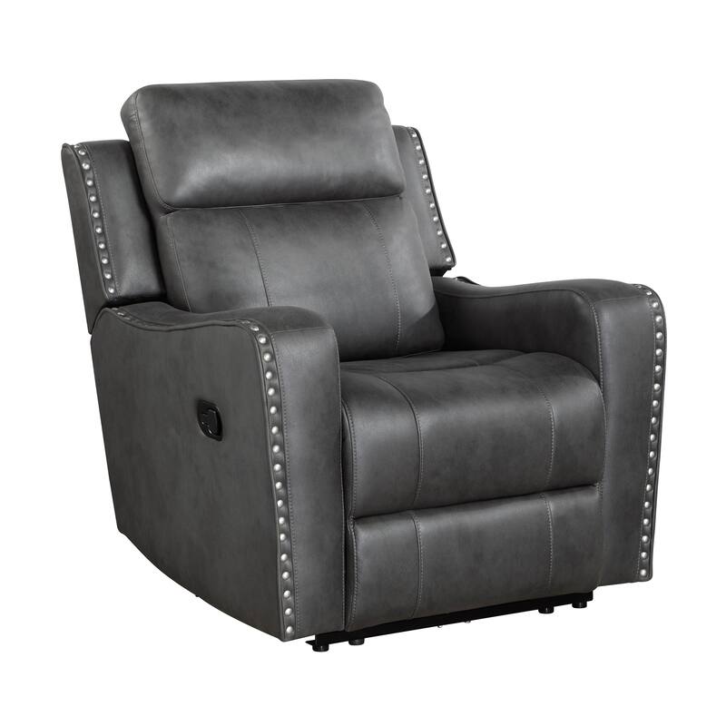 Rowan 36.5" Reclining Chair - Nailhead Trim, Removable Seat Back - Smoky Gray (Manual)