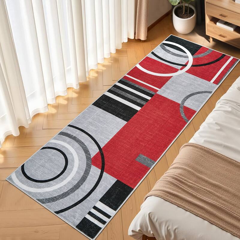Washable Rugs for Living Room Bedroom Circles Pattern Rug Modern Geometric Area Rug