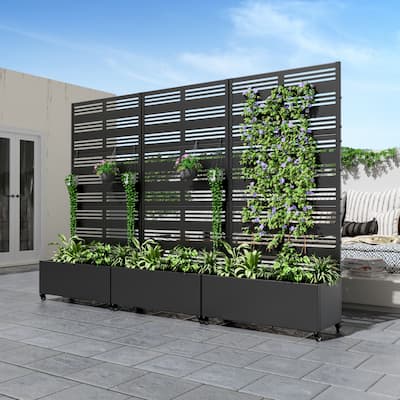 Metal Movable Planter Box with Trellis Privacy Screen Planter Box with Lockable Wheels