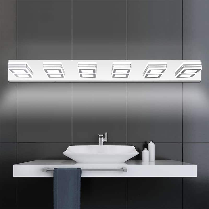 39" Modern 6-Light LED Vanity Light, Square Acrylic Lampshades Wall Mount Fixture for Bathroom, Mirror Lighting - Chrome