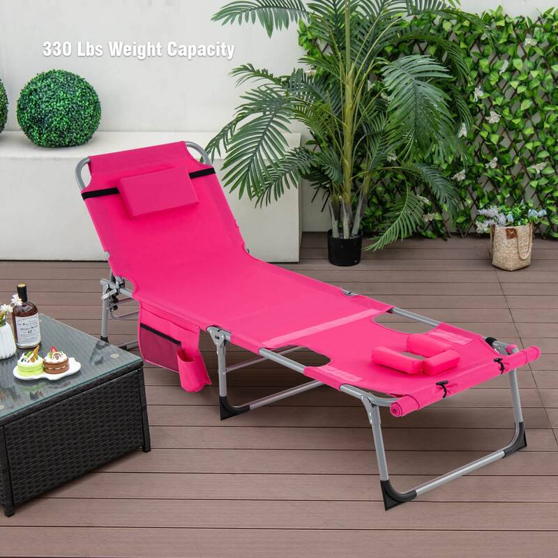 Costway Outdoor Folding Chaise 5-Position Lounge Chair with Face Hole - See Details
