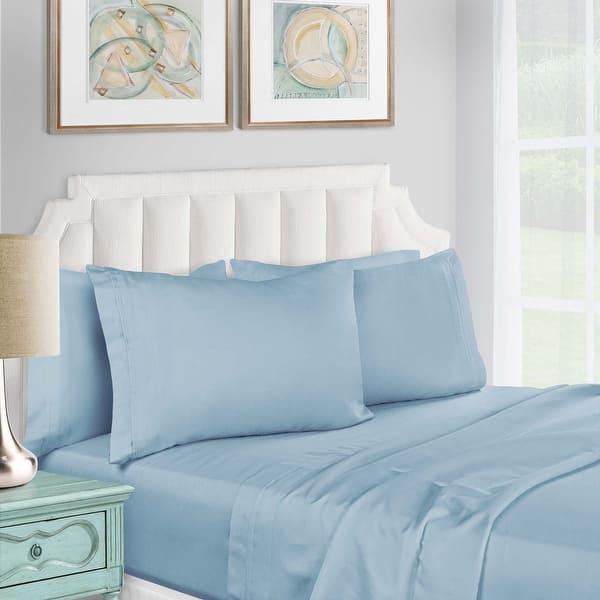 Superior Egyptian Cotton 1200 Thread Count Eco-Friendly Solid Sheet Set - California King - Light Blue