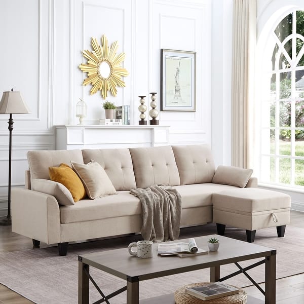 2 Piece Slipcovered Sectional Sofa With Storage Ottoman LShaped