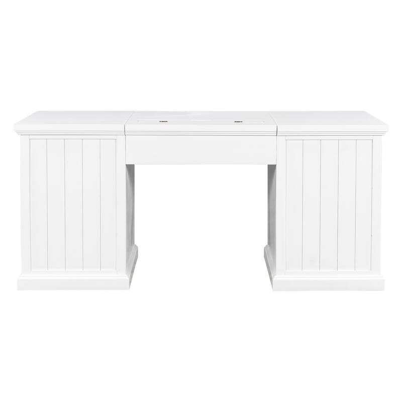 Merax Executive Desk with Hidden Charging Hub and Solid Wood Storage