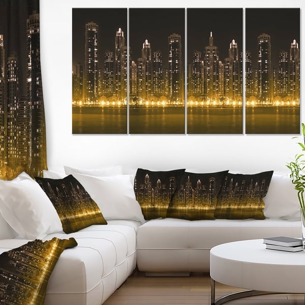 slide 2 of 5, Modern City with Illuminated Skyscrapers - Cityscape Canvas print - Black