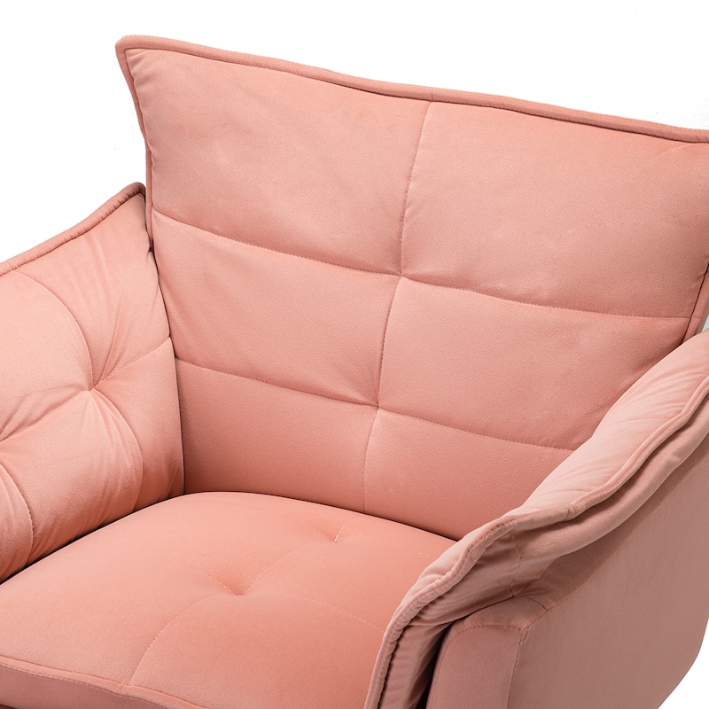 1ida Modern Velvet Tufted Padded Cushion Armchair with Golden Metal Legs by HULALA HOME - PINK