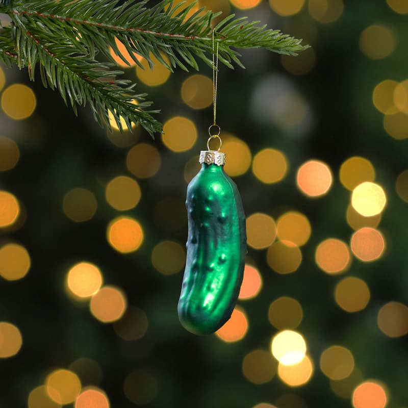 3.75" Green Christmas Pickle Glass Holiday Ornament