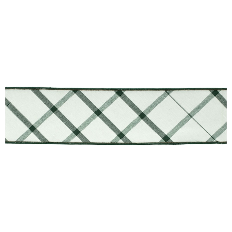 Green White Plaid Wired Ribbon 4 Inch x 5 Yards for Holiday Decor - 180" x 4" x 0.25" - White-Green