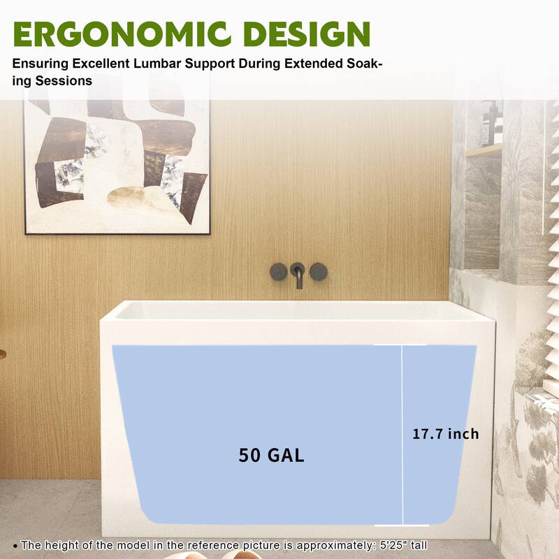 GDFStudio - Alistair Compact Freestanding Soaking Bathtub with Supportive Built-In Seat
