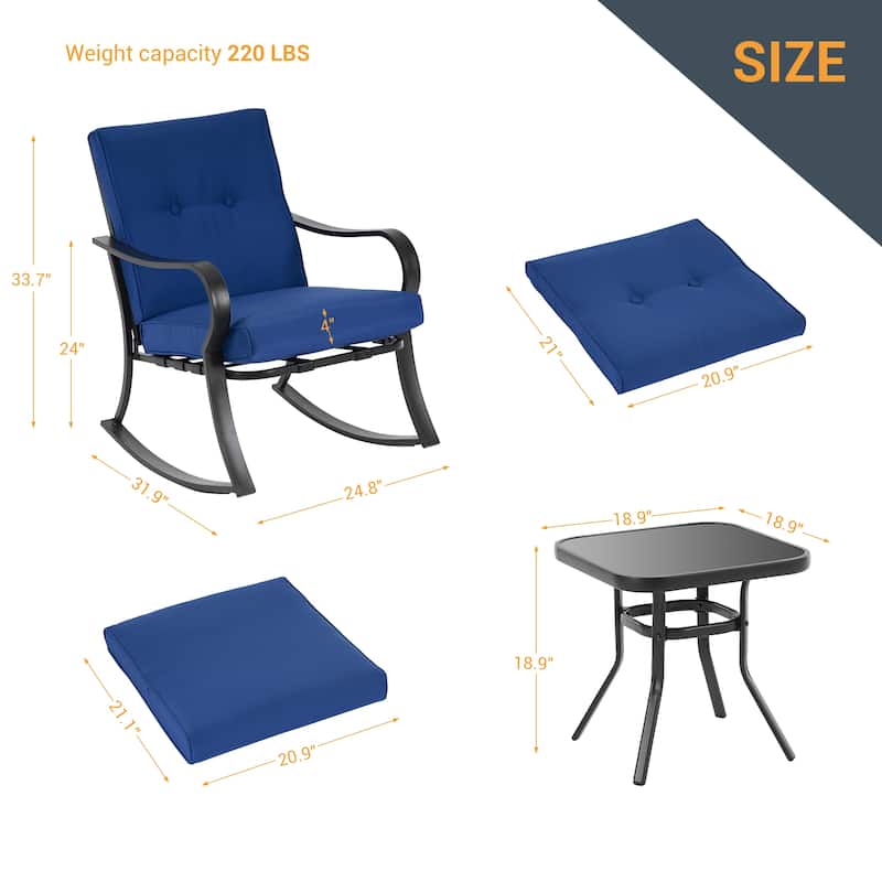 Bonosuki Outdoor 3-piece Rocking Chair Patio Bistro Set with Side Table