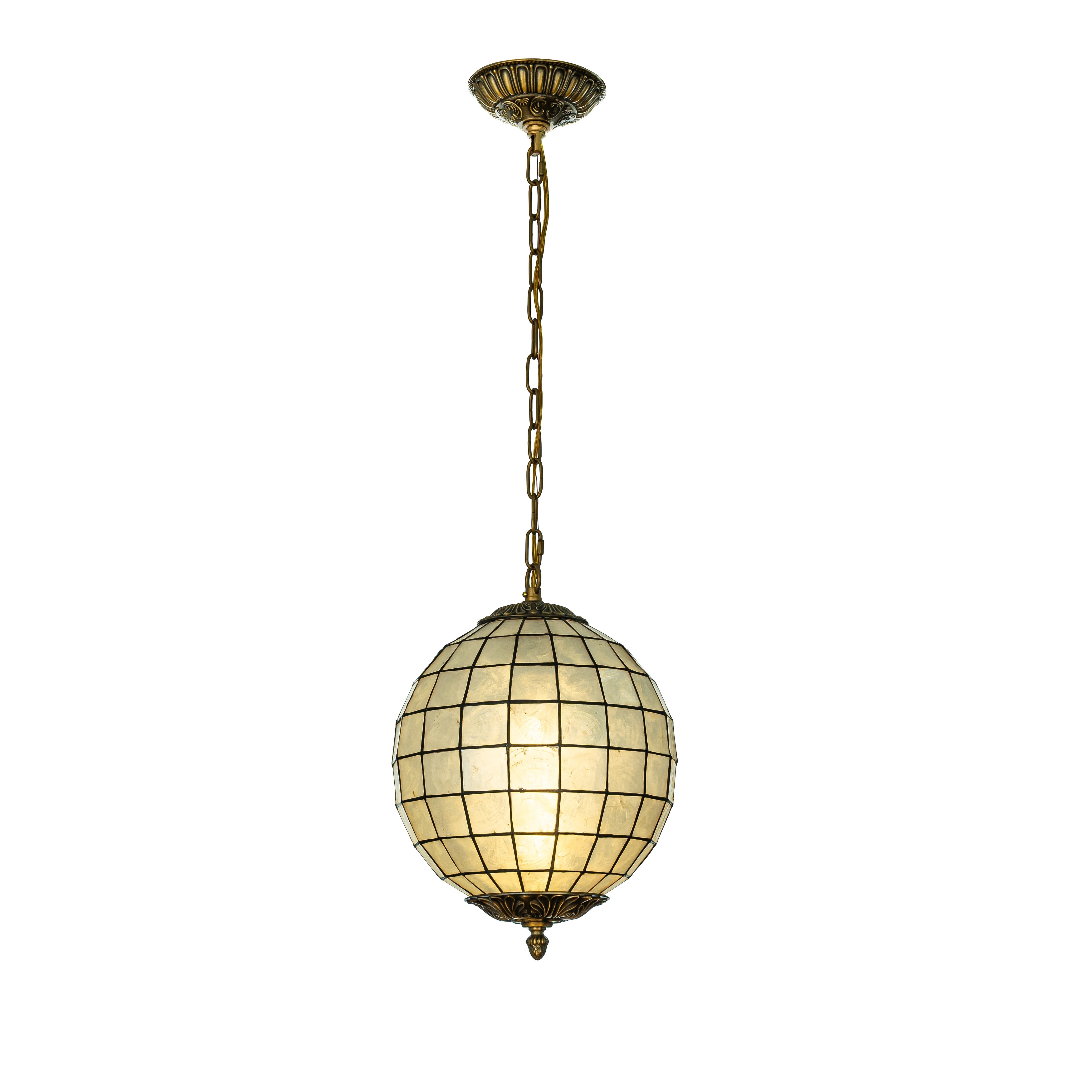 Vintage Capiz Shell Chandelier 12'' Antique Brass